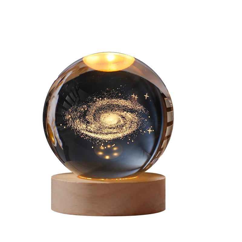 3D Galaxy Crystal Night Light - Laser Engraved Solar System Globe