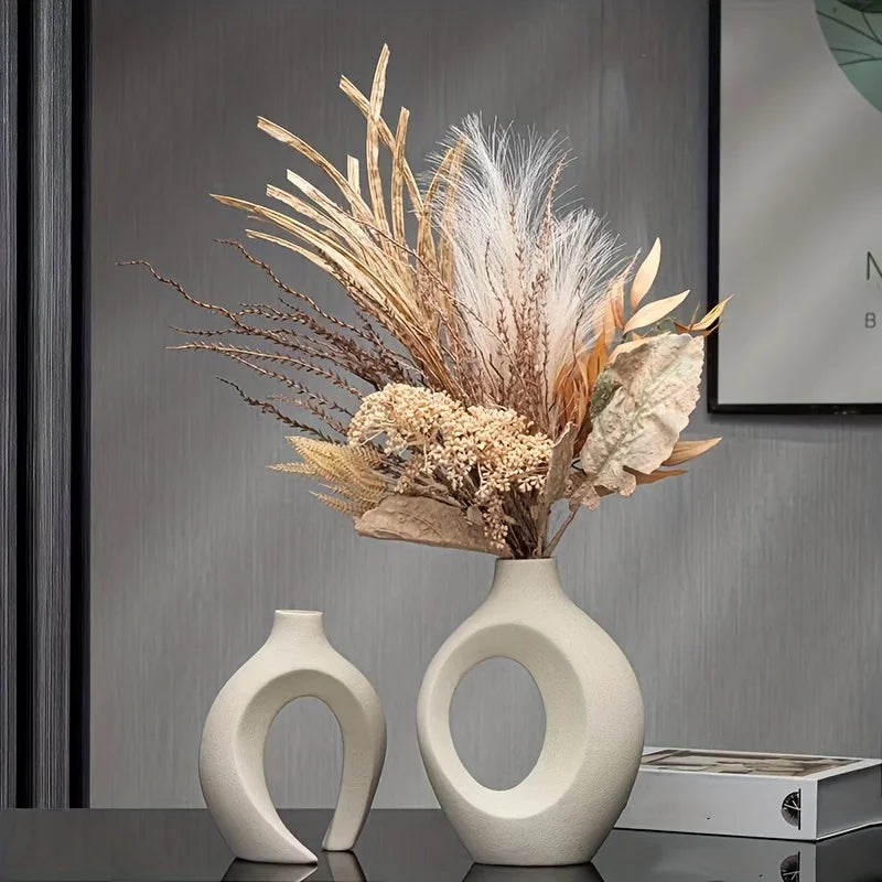 Nordic Hollow Ceramic Vase Set - 2 pieces