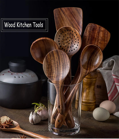 1-7 pieces/set teak tableware spoon Colander spoon