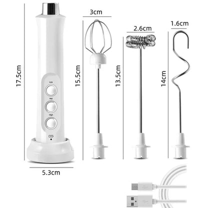 USB Electric Milk Frother 3 Whisk USB Charger Bubble Maker Coffee Foamer with 3 Modes Handheld Egg Beater Mixer Drink Blender