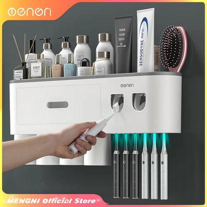 Magnetic Adsorption Inverted Toothbrush Holder Wall -Automatic Toothpaste Squeezer Storage Rack