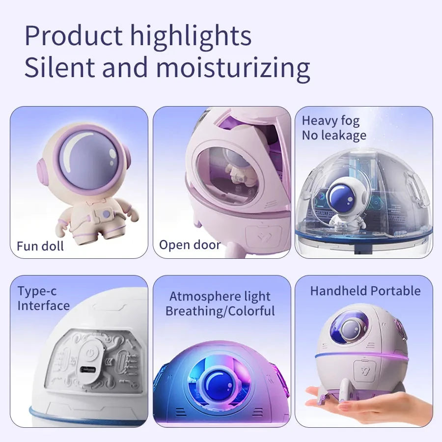 220mL Space Capsule Air Humidifier USB Plug in Rechargeabl Water Diffuser 7 Colors Atmosphere Light