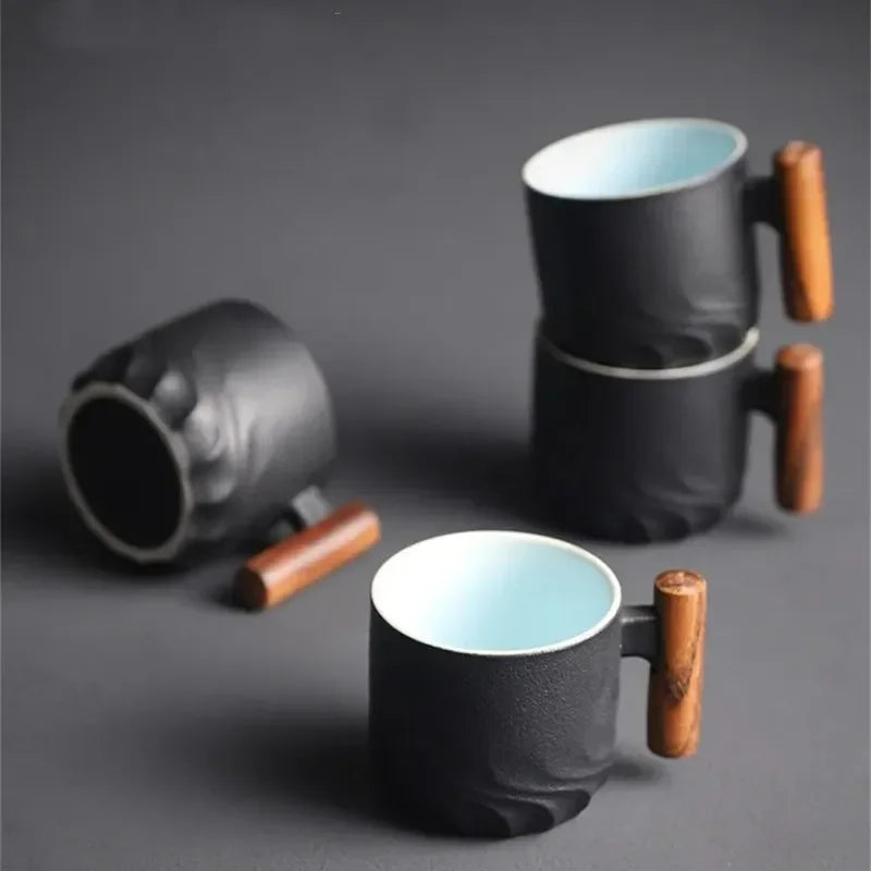 Creative Handmade Exquisite Coffee Cup Vintage Coffee Cup With Wooden Handle