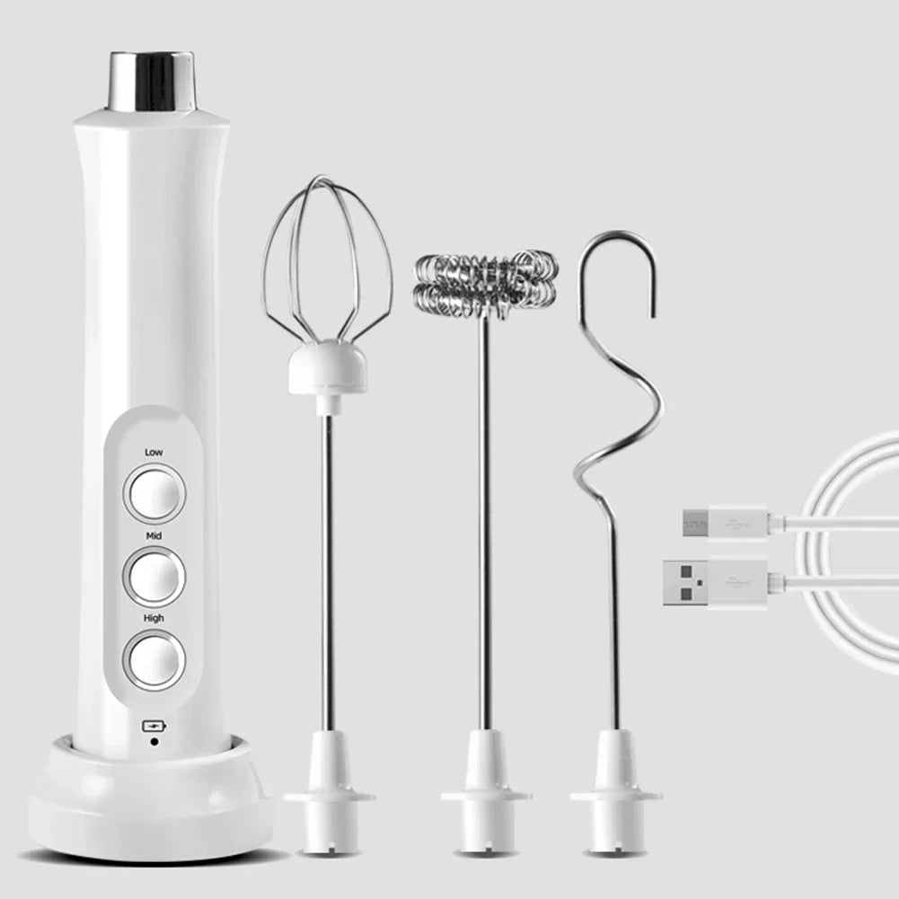 USB Electric Milk Frother 3 Whisk USB Charger Bubble Maker Coffee Foamer with 3 Modes Handheld Egg Beater Mixer Drink Blender