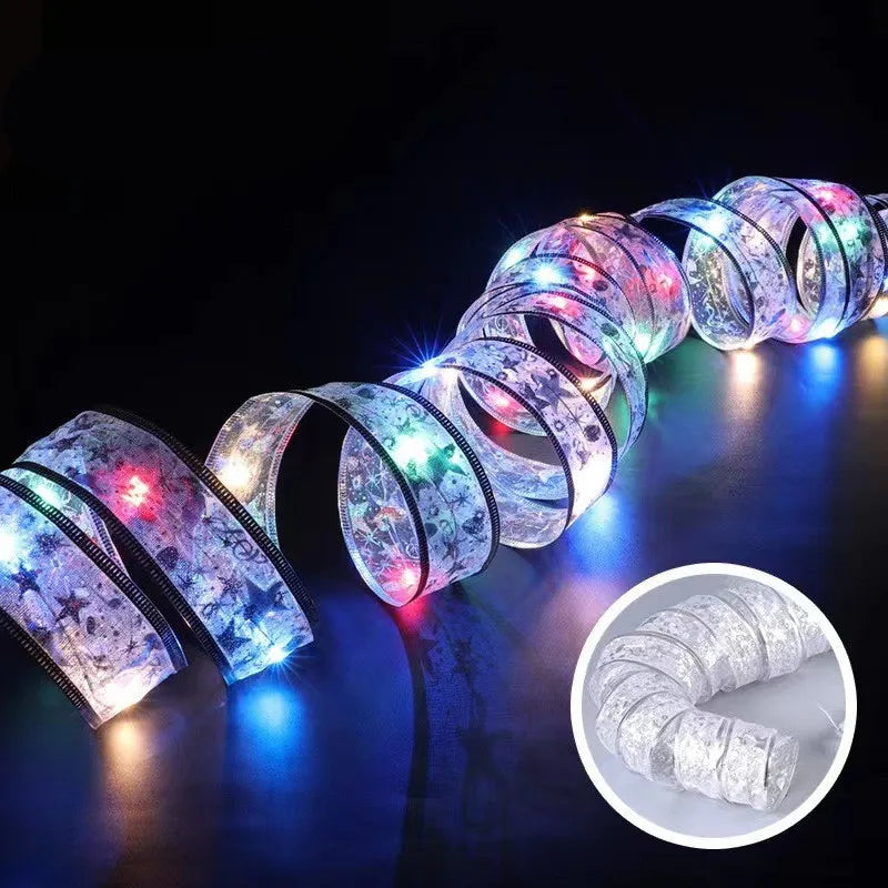 Christmas Decoration LED Ribbon Fairy Lights Christmas Tree Ornaments for Home 2024 DIY Bows Light String Navidad New Year 2025