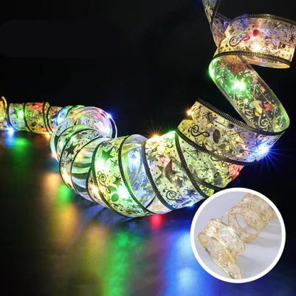 Christmas Decoration LED Ribbon Fairy Lights Christmas Tree Ornaments for Home 2024 DIY Bows Light String Navidad New Year 2025