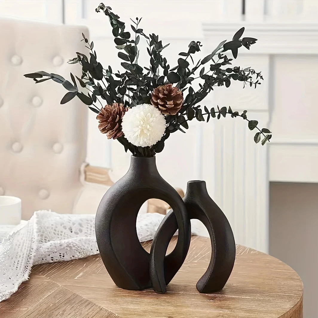 Nordic Hollow Ceramic Vase Set - 2 pieces