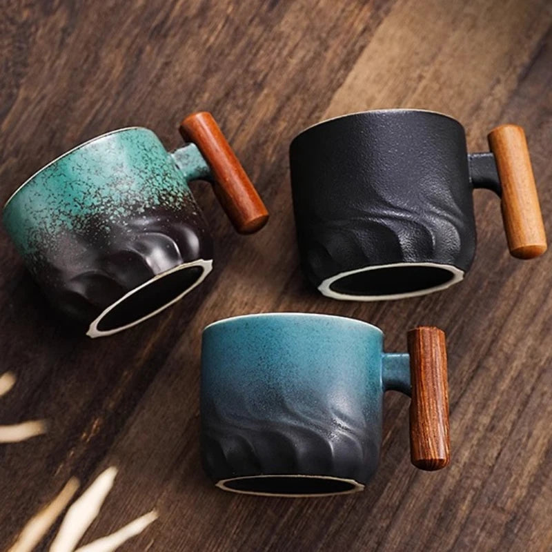 Creative Handmade Exquisite Coffee Cup Vintage Coffee Cup With Wooden Handle