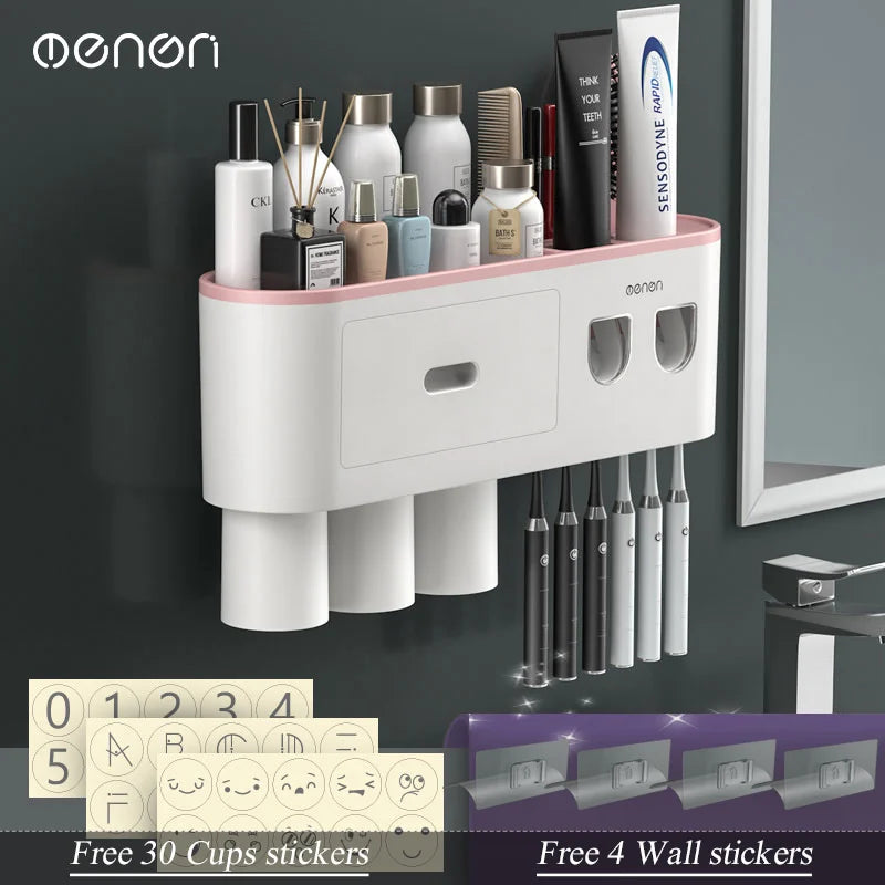 Magnetic Adsorption Inverted Toothbrush Holder Wall -Automatic Toothpaste Squeezer Storage Rack