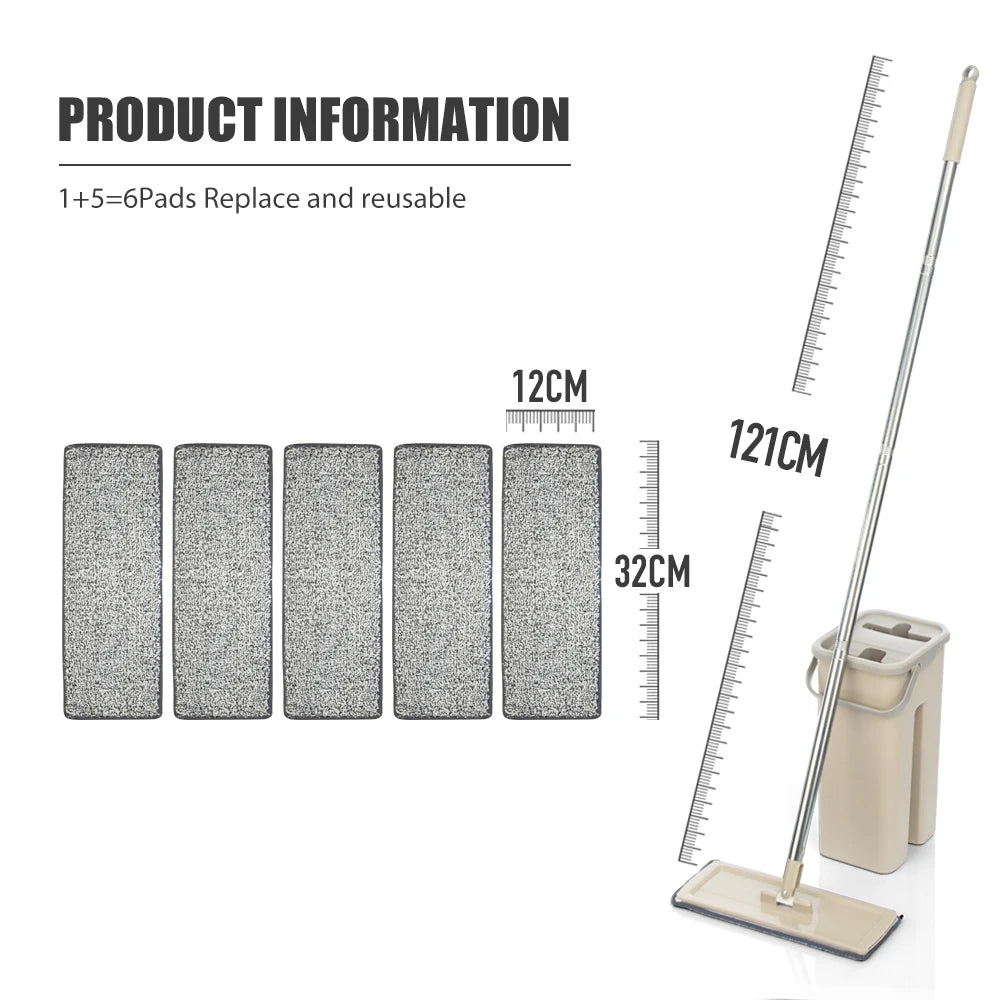 Flat Squeeze Mop and Bucket Hand Free Wringing Floor Cleaning Mop Microfiber Mop Pads Wet or Dry