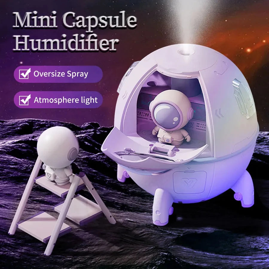 220mL Space Capsule Air Humidifier USB Plug in Rechargeabl Water Diffuser 7 Colors Atmosphere Light