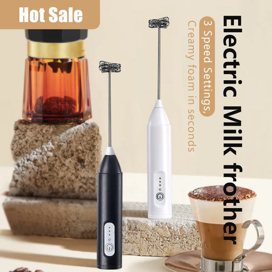 Electric Milk Foamer Blender Stainless Steel,Rechargeable Milk Frother with Stand, Handheld Electric Foam Maker