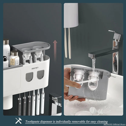 Magnetic Adsorption Inverted Toothbrush Holder Wall -Automatic Toothpaste Squeezer Storage Rack