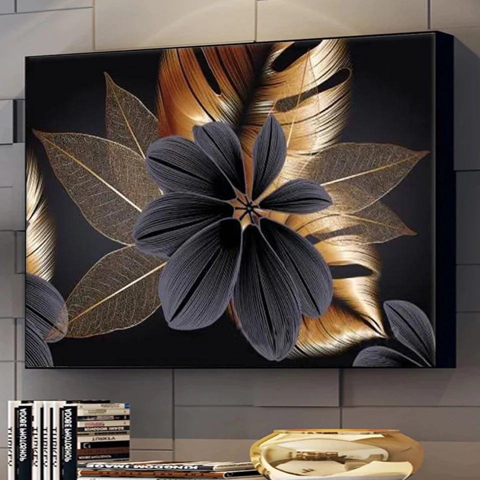 New Arrival Golden And Black Leaves Pictures Diy diamond painting Full Diamond